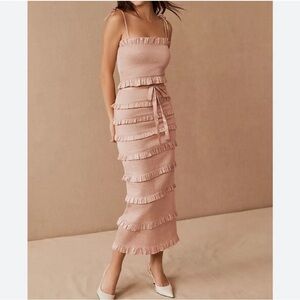 V. Chapman Lily Dress Rose Dust from Anthropologie Midi Tiered Size 8 NWT